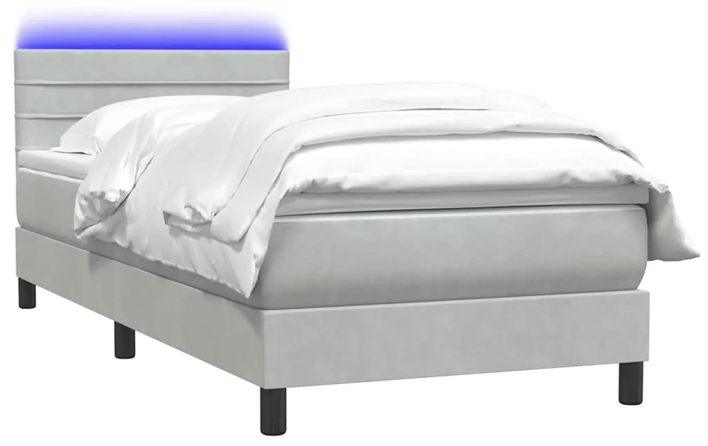 Cama com molas/colchão cinzento-claro 80x220 cm veludo