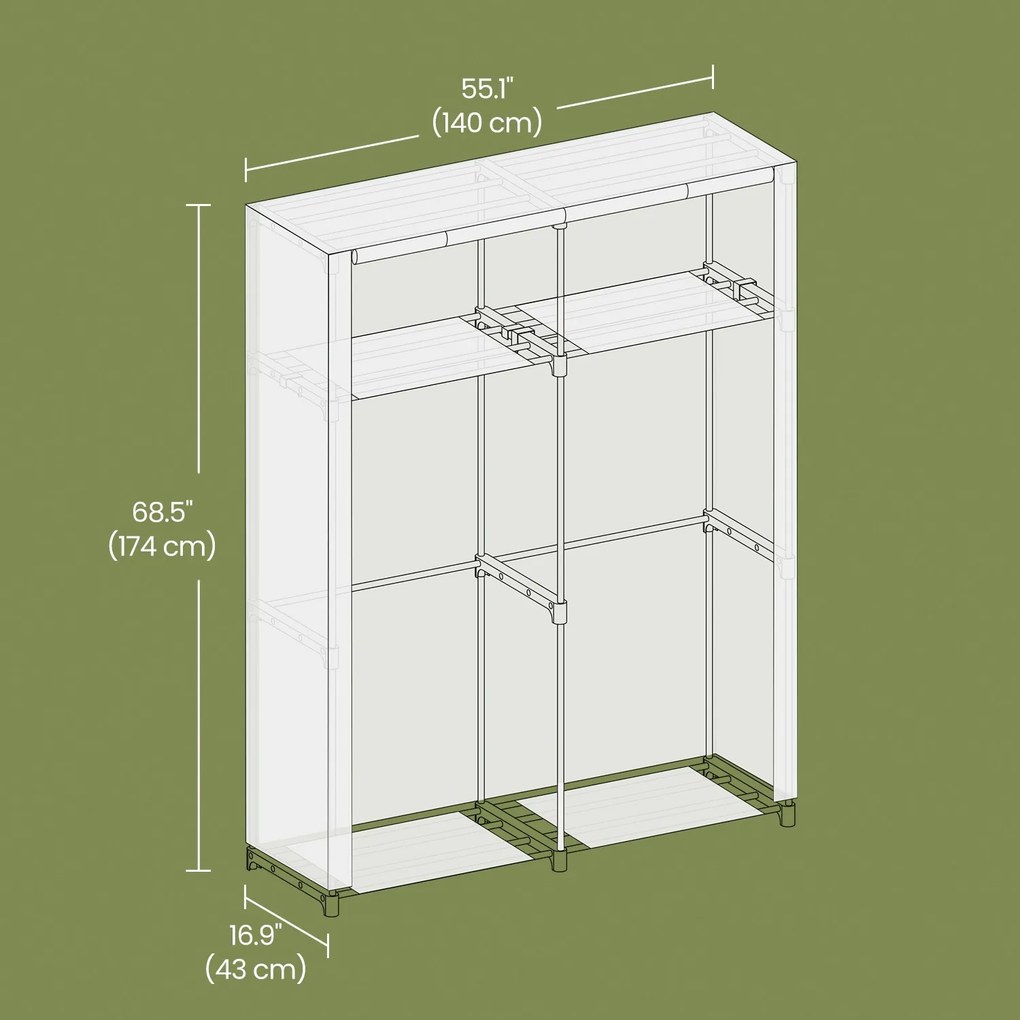 Guarda-roupa em tecido com 2 varões para cabides, 140 x 43 x 174 cm Azul escuro