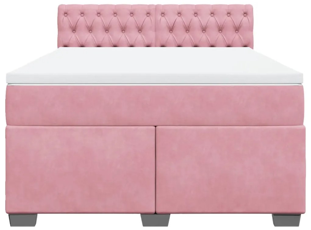 Cama com molas/colchão 160x200 cm veludo rosa