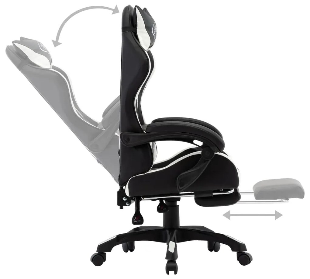 Cadeira estilo corrida c/ apoio pés couro artif. branco/preto