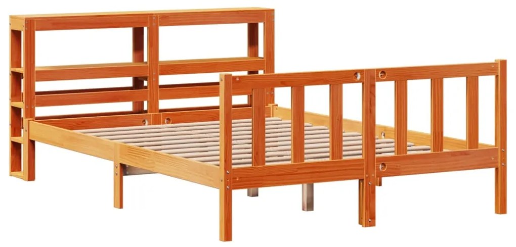 Estrutura cama c/ cabeceira 150x200cm pinho maciço castanho-mel