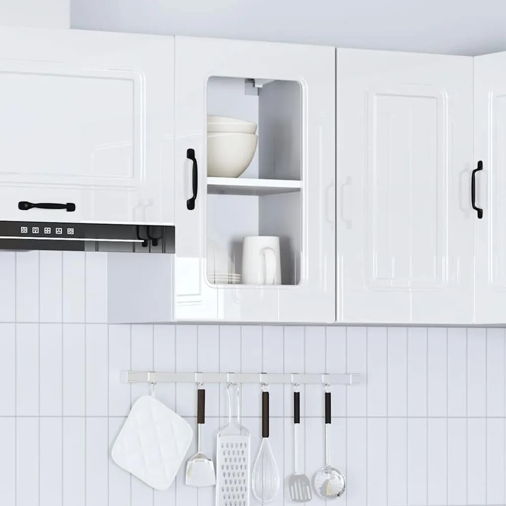 Armário parede de cozinha porta vidro Kalmar branco alto brilho