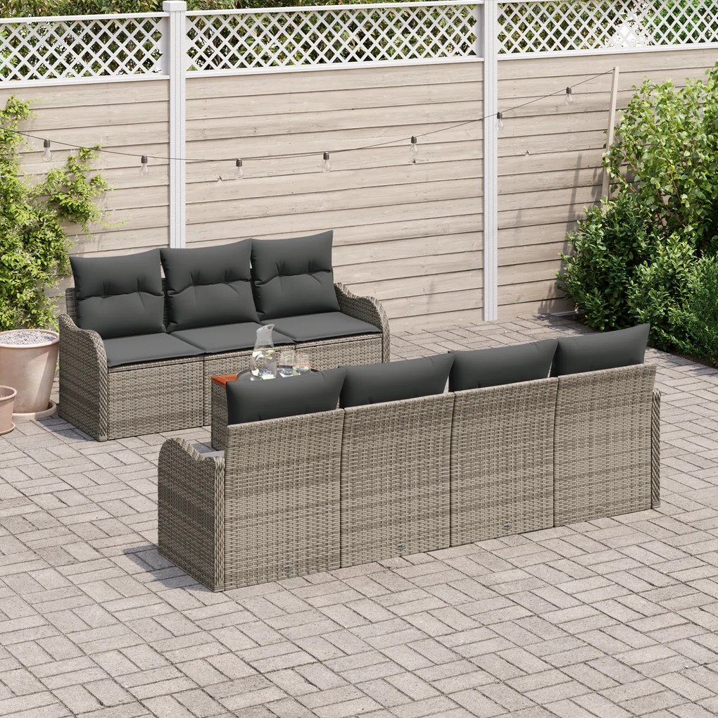 Conjunto de Sofá de Jardim de 8 Peças com Almofadas Cinza Rattan Poliv