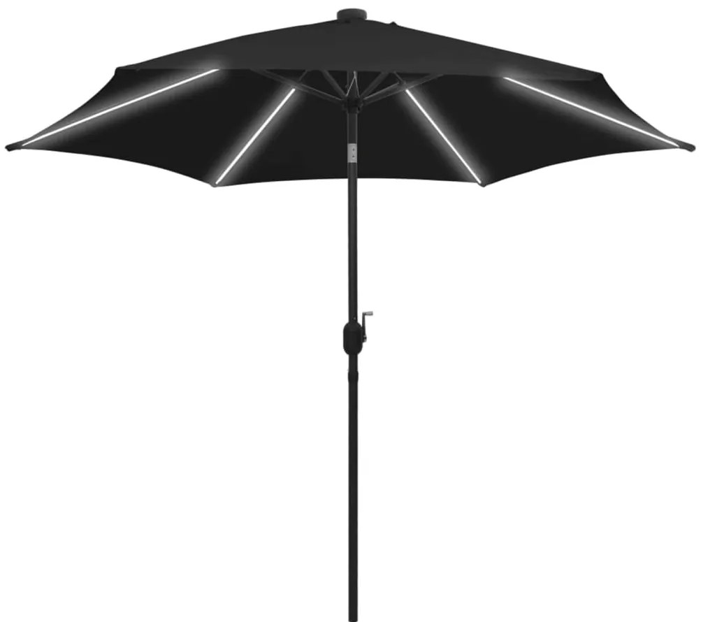 Guarda-sol de jardim c/ luzes LED/poste alumínio 300 cm preto