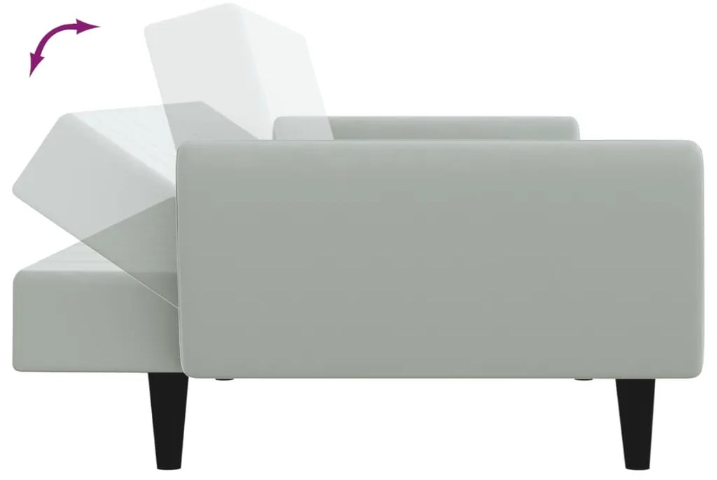 Sofá-cama 2 lugares c/ apoio de pés veludo cinza-claro