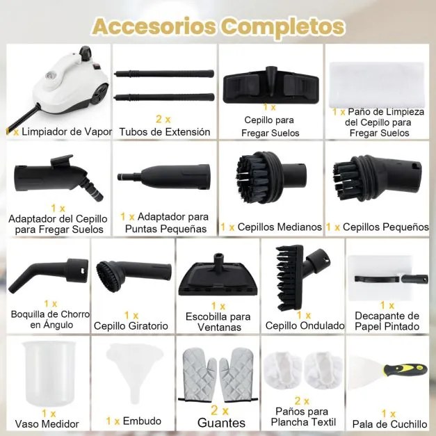 Limpador a vapor Vaporizador portátil 2000 W com tanque de 1,8 L Alta pressão de 5 bar Máquina de limpeza para casa Piso Tapete Branco
