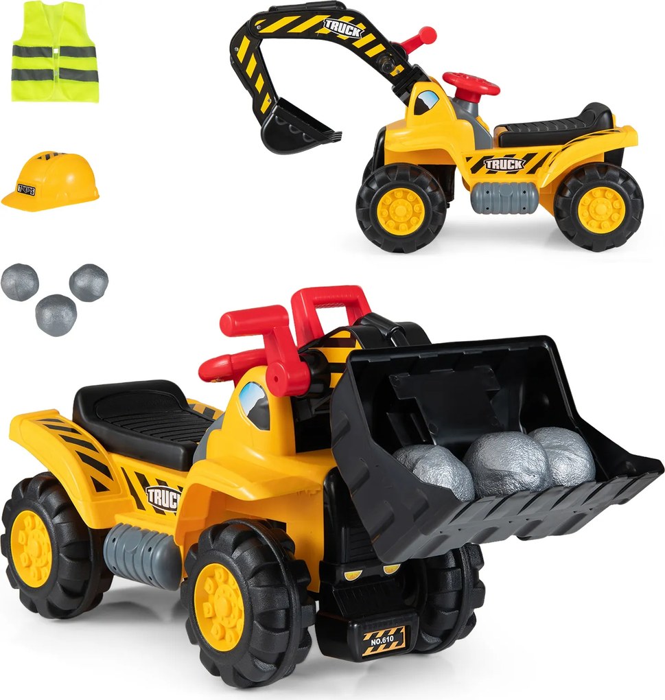 Andador Infantil de Construção 3 em 1, 85 x 33 x 44 cm, com Efeitos Sonoros, Amarelo