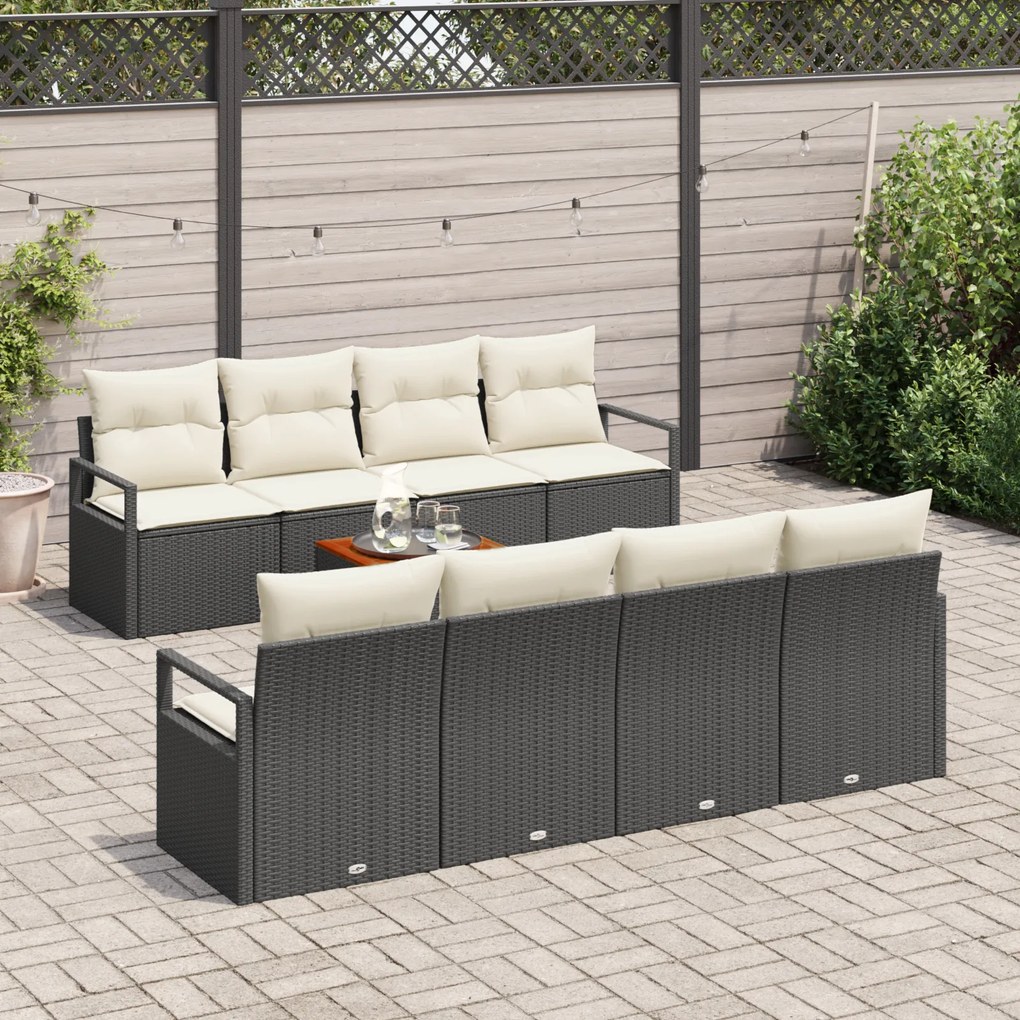 Conjunto de Sofás de Jardim vidaXL 9 Peças com Almofadas Preto Polirat