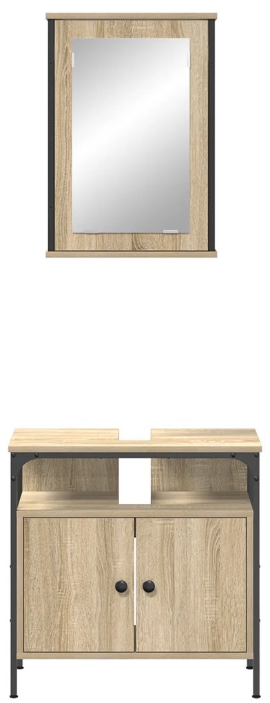 Conjunto de Gabinete de Casa de Banho em 2 Peças Carvalho Sonoma Madei