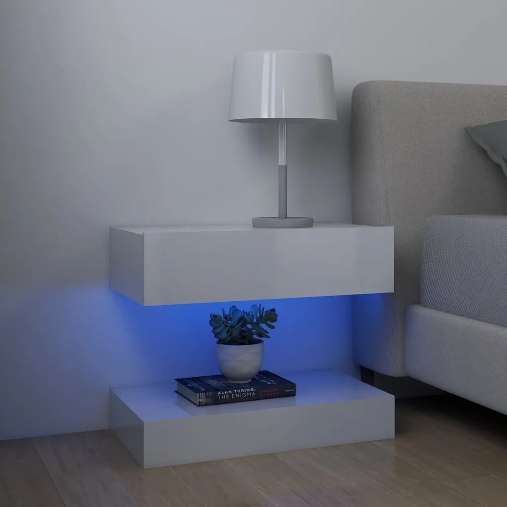 3079691 vidaXL Mesa de cabeceira 60x35 cm contraplacado branco brilhante