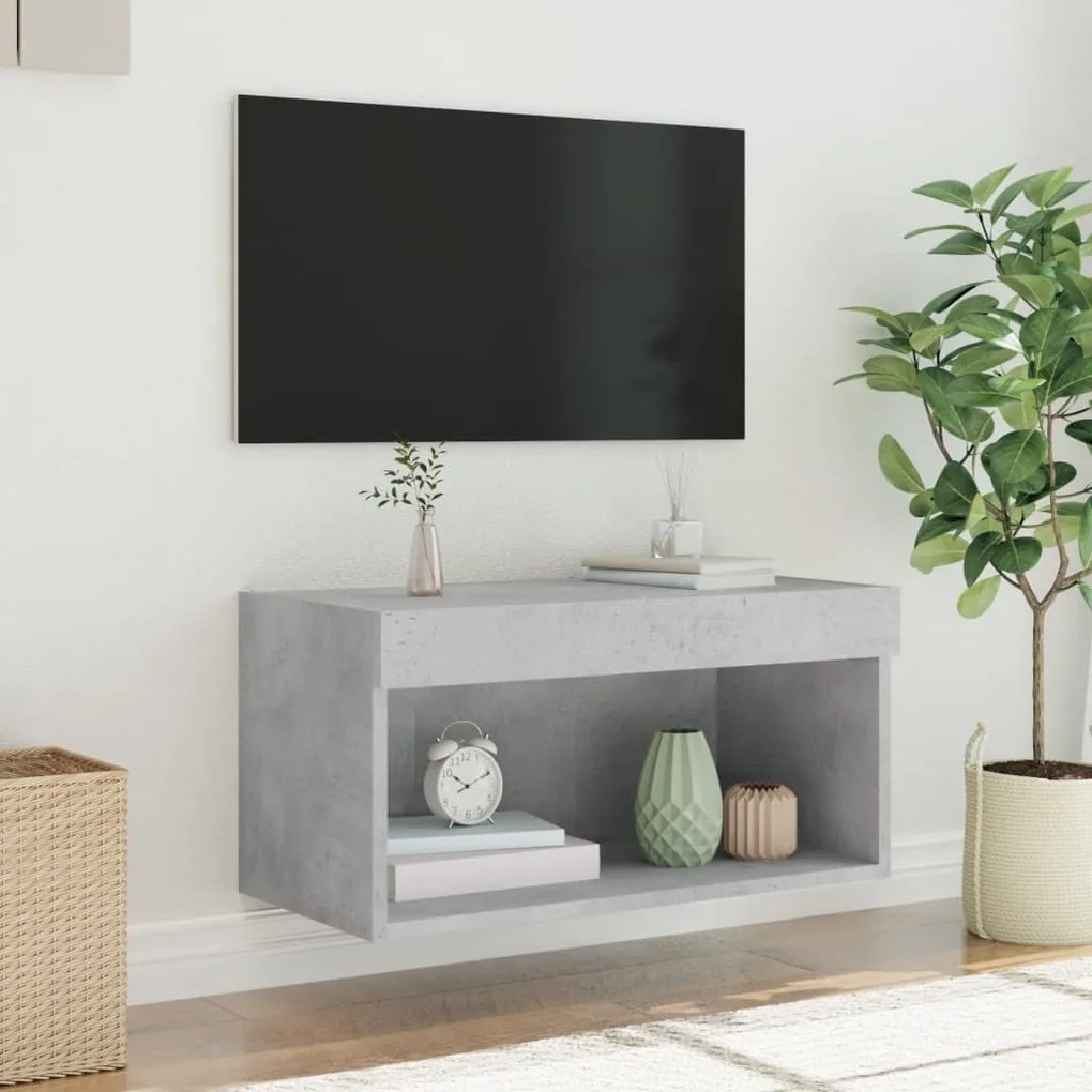 Móvel de TV com luzes LED 60x30x30 cm cinzento cimento