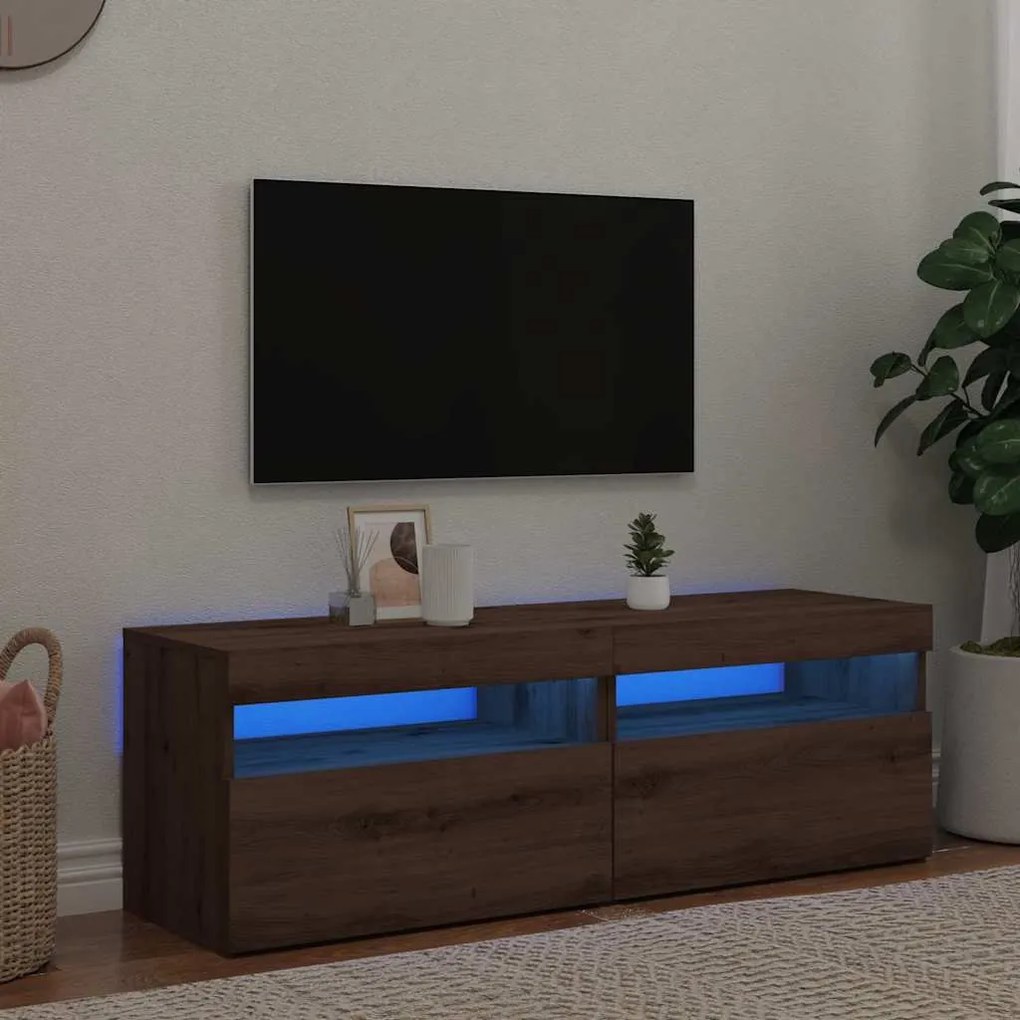 Móvel TV c/ luzes LED 2pcs derivados madeira carvalho artisiano
