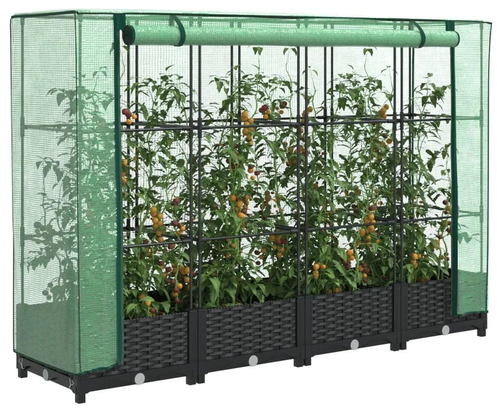 vidaXL Canteiro elevado com cobertura para estufa, estilo rattan, 160x40x123 cm