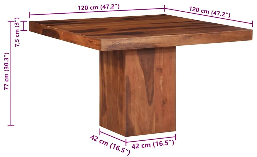 Mesa de jantar 120x120x77 cm madeira maciça de acácia