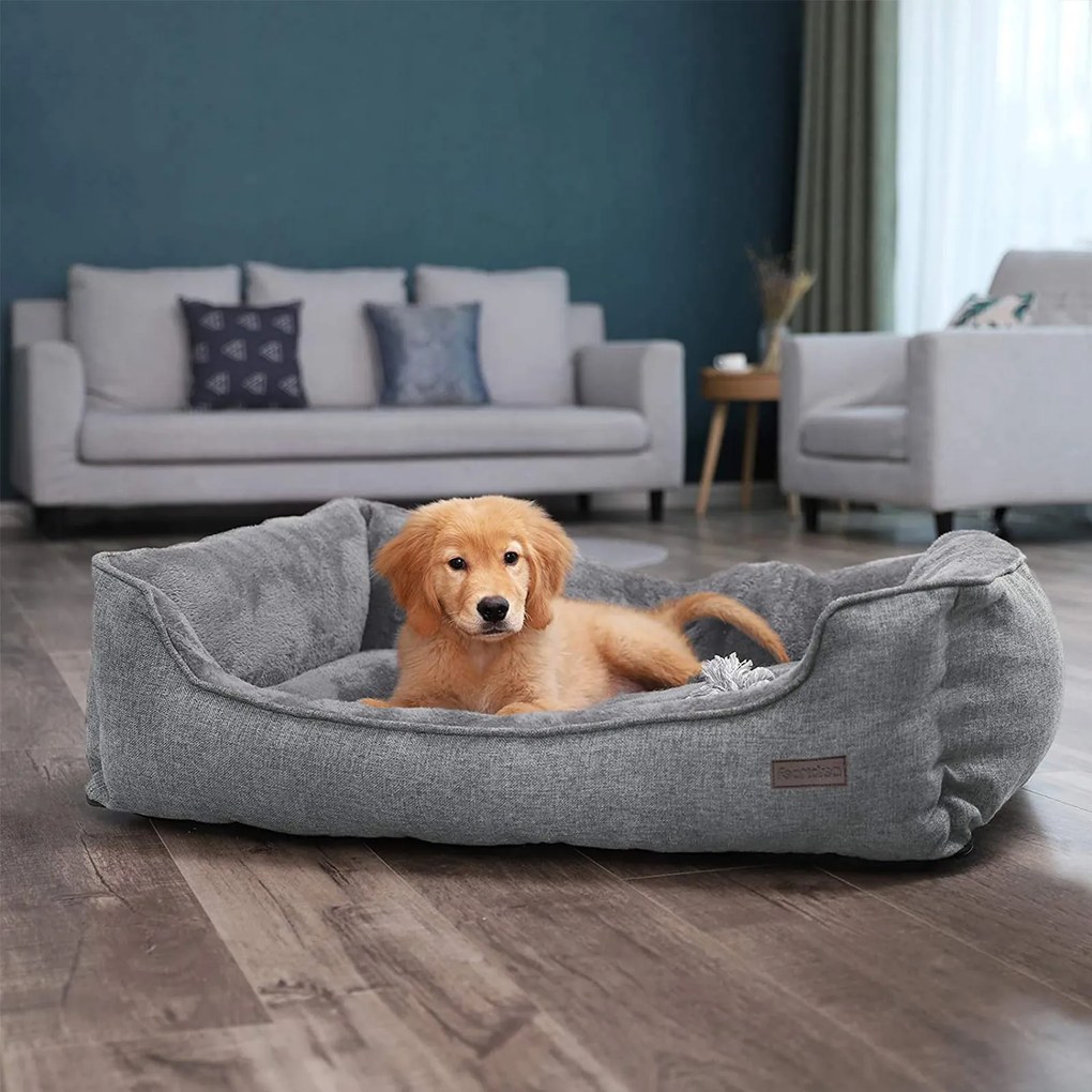 Cama para cães com cobertura lavável 110 x 77 x 25 cm cinzento