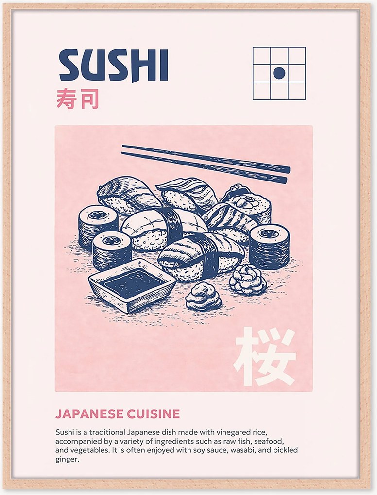Impressão digital emoldurada artesanal Sushi