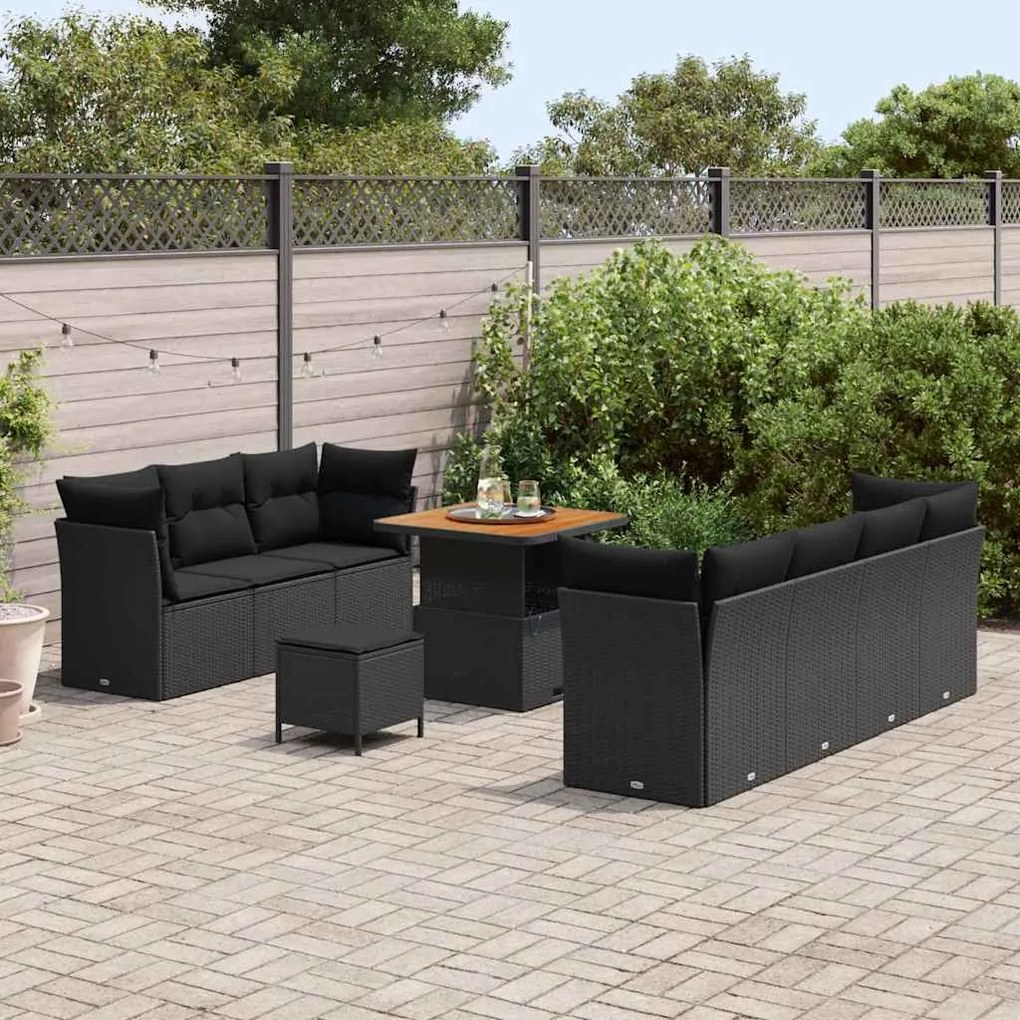 Conjunto de Sofá de Jardim vidaXL com 10 Peças e Almofadas Rattan Poli