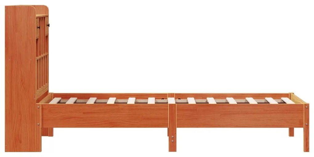 Cama com estante sem colchão 90x190cm pinho maciço castanho-mel