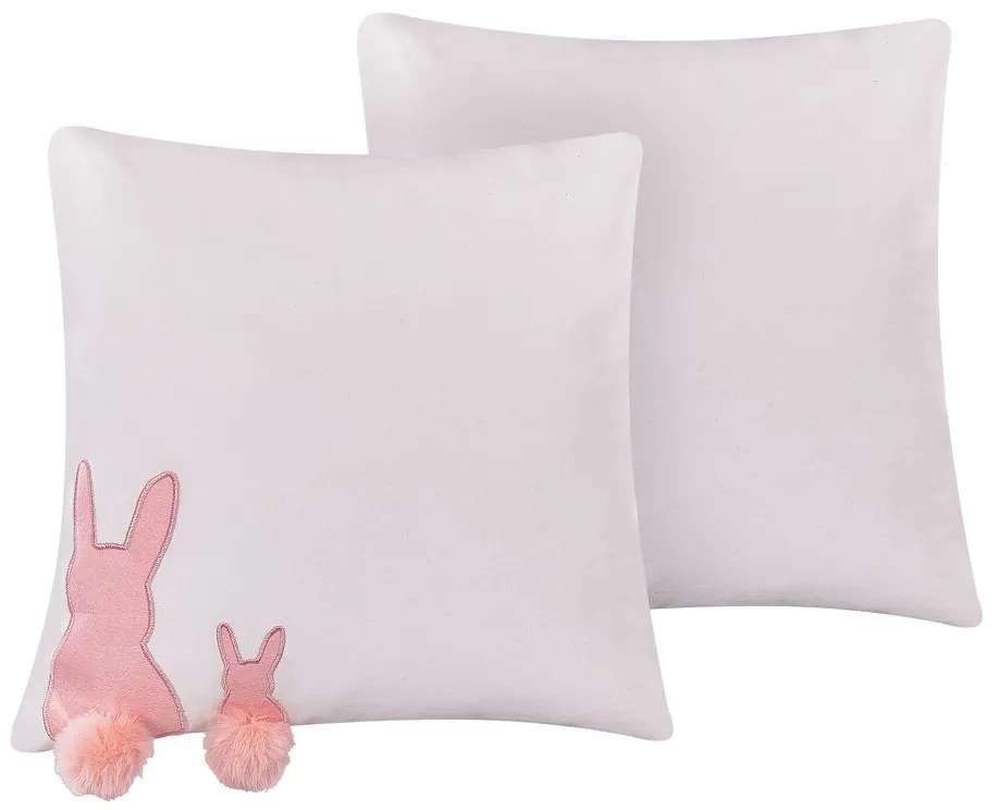 Conjunto de 2 almofadas decorativas com motivo de coelho branco e rosa 45 x 45 cm PHLOX Beliani