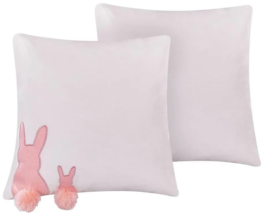 Conjunto de 2 almofadas decorativas com motivo de coelho branco e rosa 45 x 45 cm PHLOX Beliani