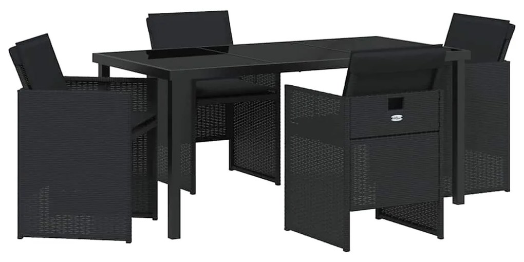 Conjunto de Jantar de Jardim com 5 Peças e Almofadas , Preto, Rattan,