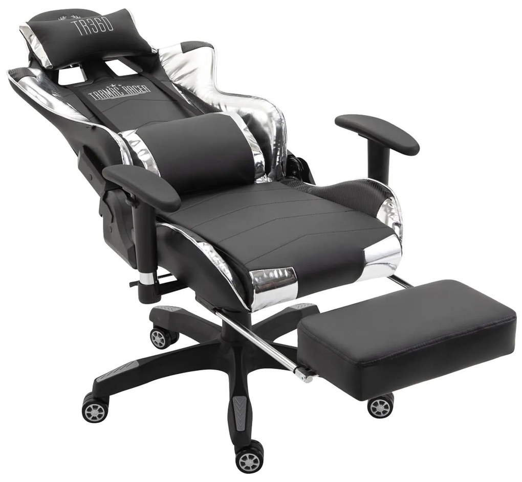 Cadeira Gamer de corrida Turbo com apoio para os pés preto/branco brilhante