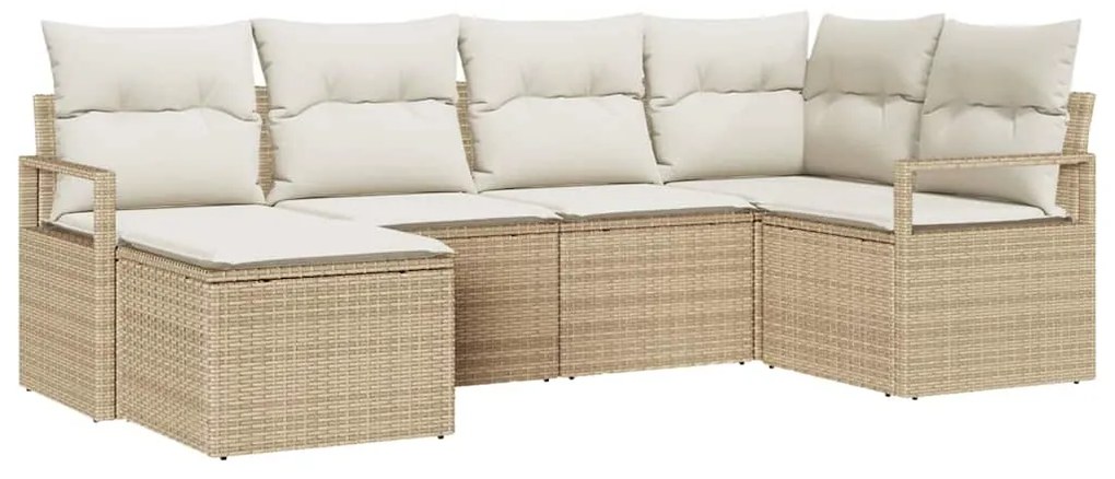 Conjunto de Sofá de Jardim de 6 Peças com Almofadas Bege em Rattan Sin