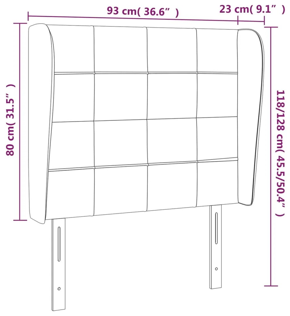 Cabeceira cama c/ abas veludo 93x23x118/128 cm cinzento-escuro