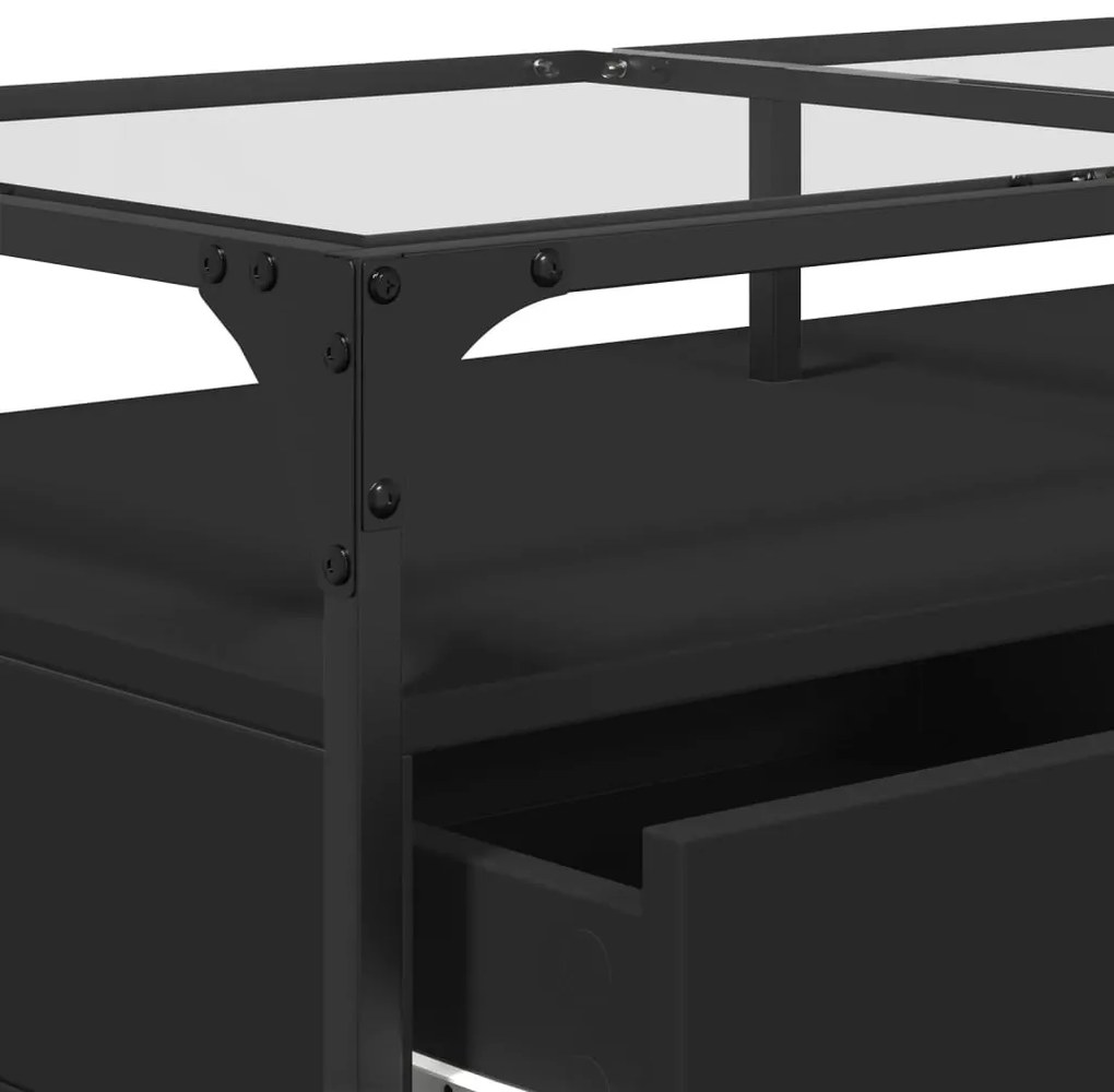 Mesa de centro com topo em vidro preto 98,5x50x45 cm aço