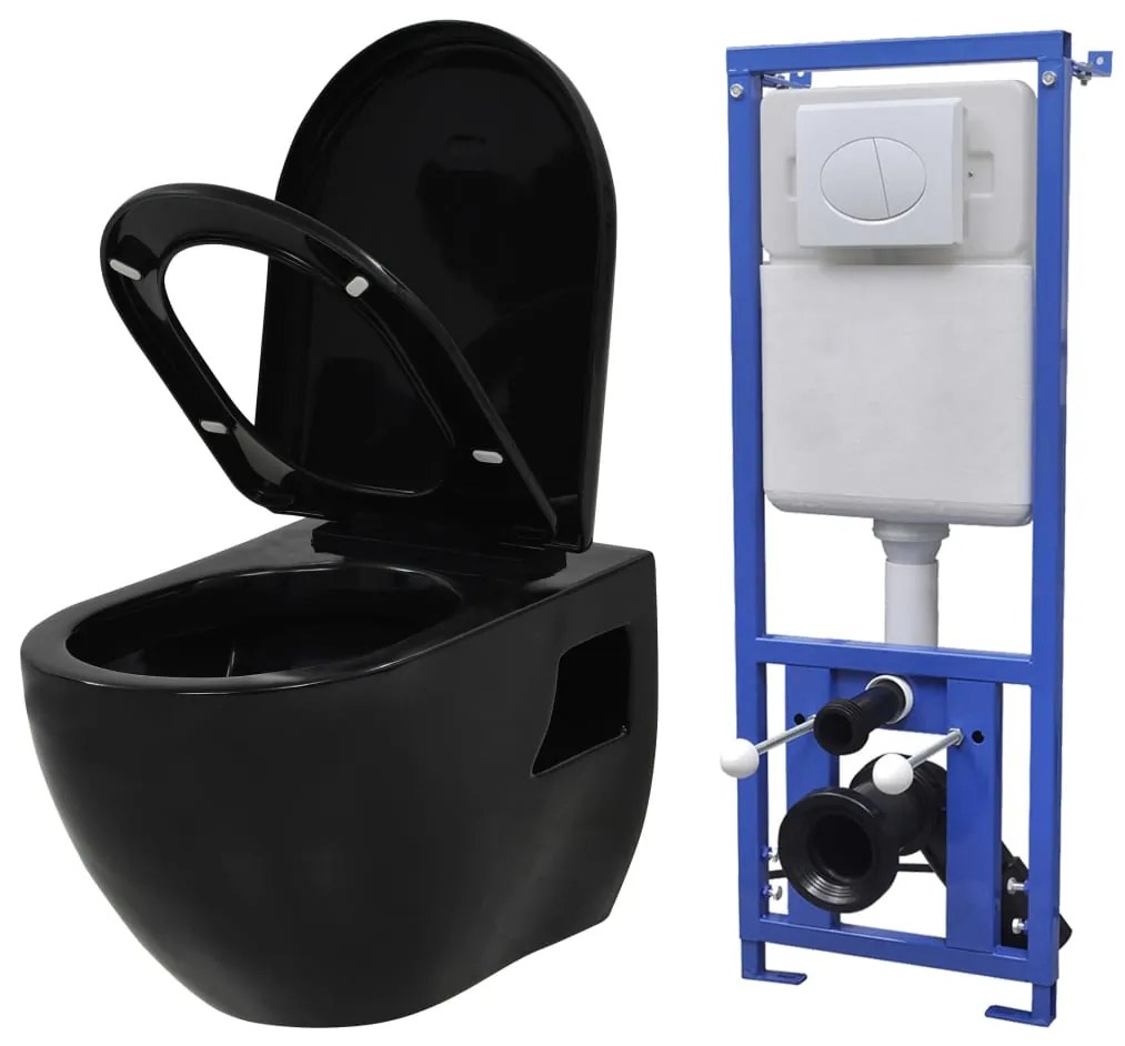 275792 vidaXL Sanita de parede com cisterna oculta, cerâmica, preto