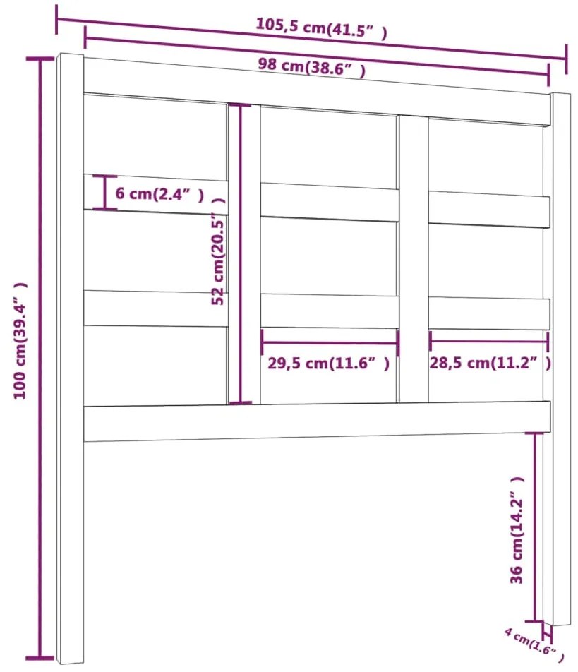 Cabeceira de cama 105,5x4x100 cm pinho maciço