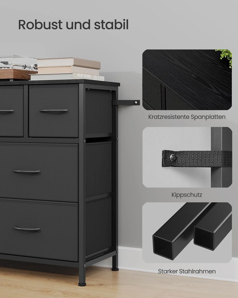 Cómoda com 8 gavetas em tecido e estrutura metálica 98,7 x 30 x 74,7 cm na cor Preto