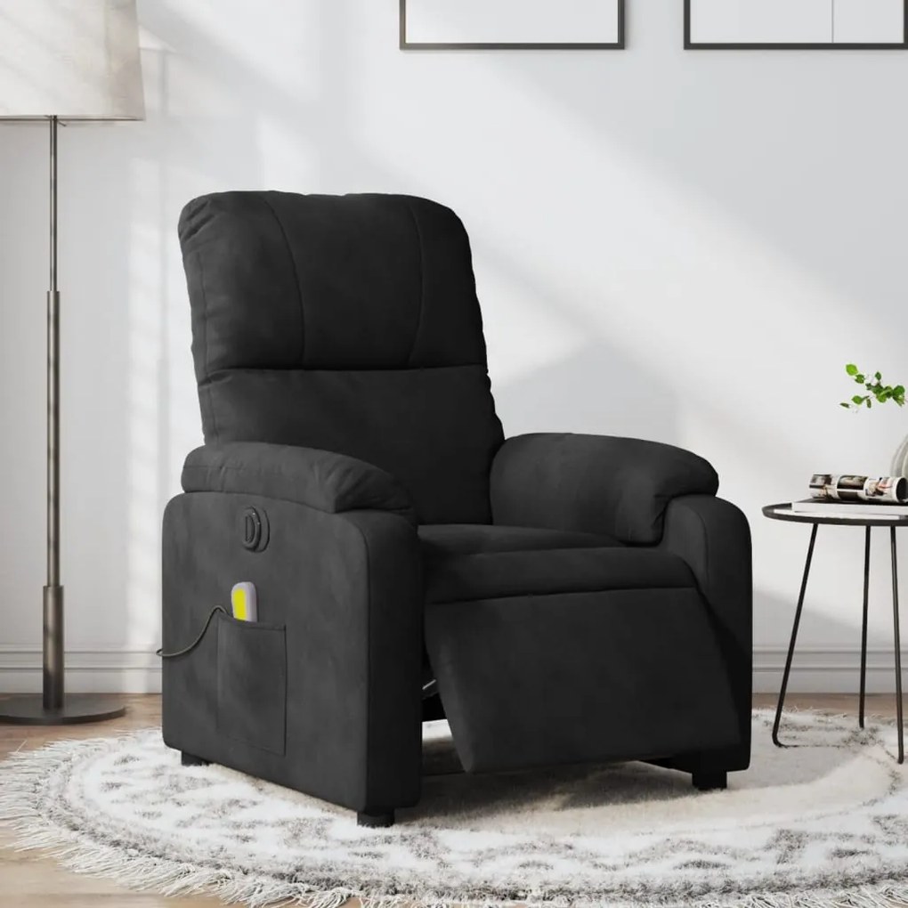 vidaXL Poltrona de massagens reclinável elétrica microfibra preto