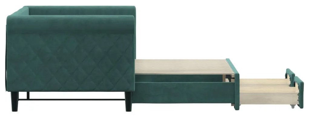 Sofá-cama c/ gavetão e gavetas 80x200cm veludo verde-escuro