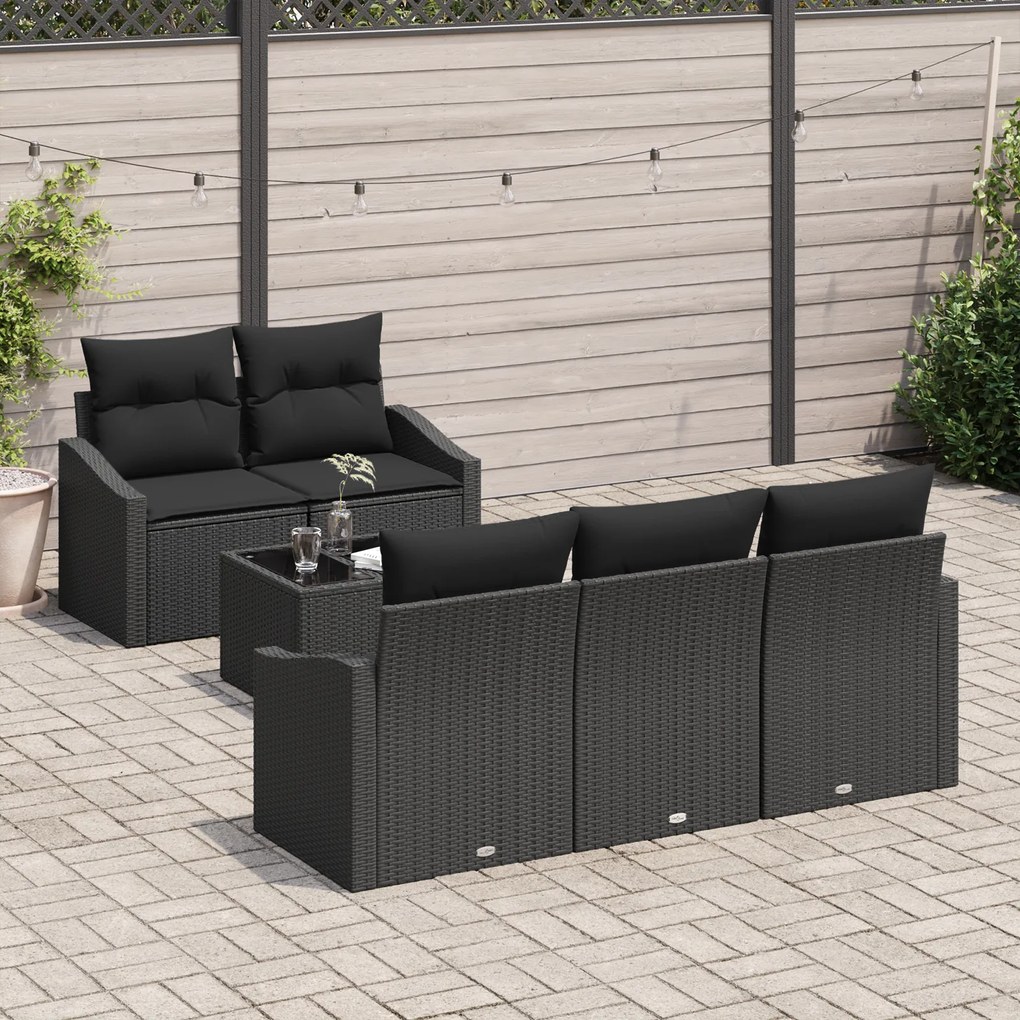 Conjunto de Sofá de Jardim de 6 Peças com Almofadas Vime Poliéster Pre