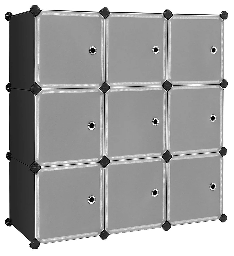 Unidade organizadora de 9 cubos modulares com portas | SONGMICS | 93 x 31 x 93 cm | preto | LPC116HS.