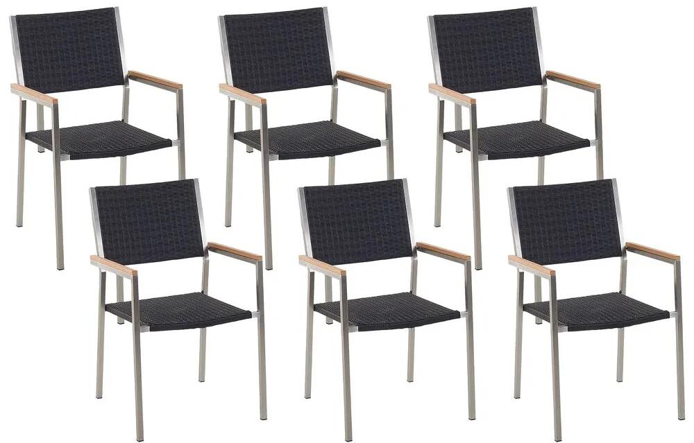 Conjunto de 6 cadeiras de jardim em metal e rattan preto GROSSETO Beliani