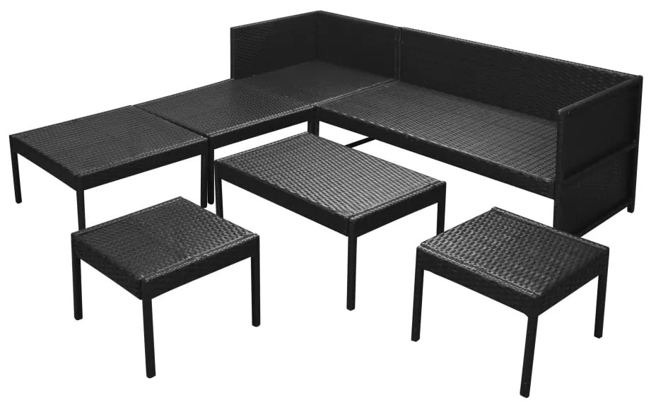 6 pcs conjunto lounge de jardim c/ almofadões vime PE preto