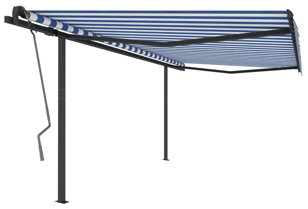 Toldo retrátil automático com postes 4x3 m azul e branco