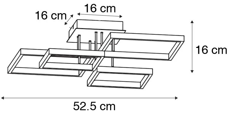 Candeeiro de teto preto com LED regulável em 3 níveis 4 luzes - Lejo