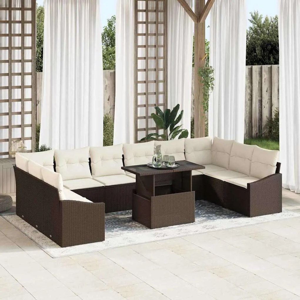 vidaXL Conjunto de Sofá de Jardim com almofada 11 pcs Marrom, Creme