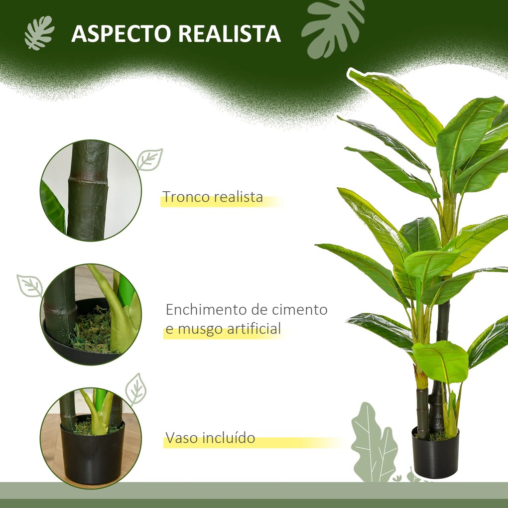 Bananeira Artificial 150 cm Planta Artificial com Vaso e 18 Folhas Planta Artificial para Decoração Verde