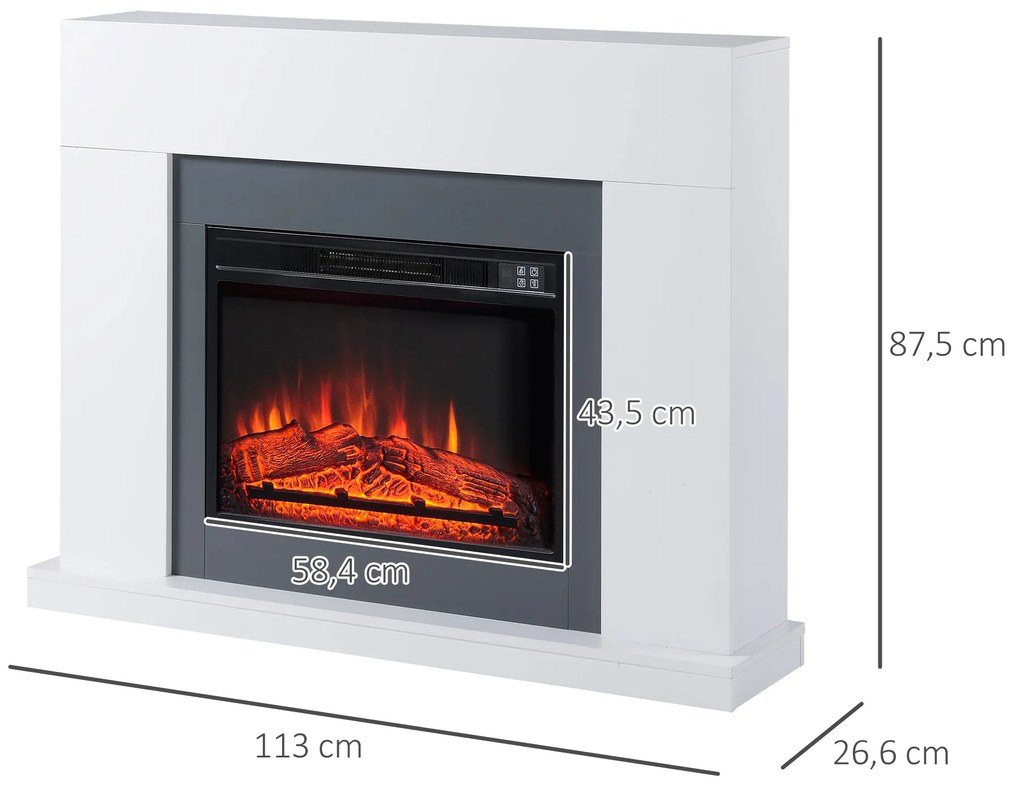 Lareira Elétrica 1800-2000W com Controle Remoto Chama Ajustável Termostato Temporizador Semanal e Proteção contra Superaquecimento 113x26,6x87,5cm Bra