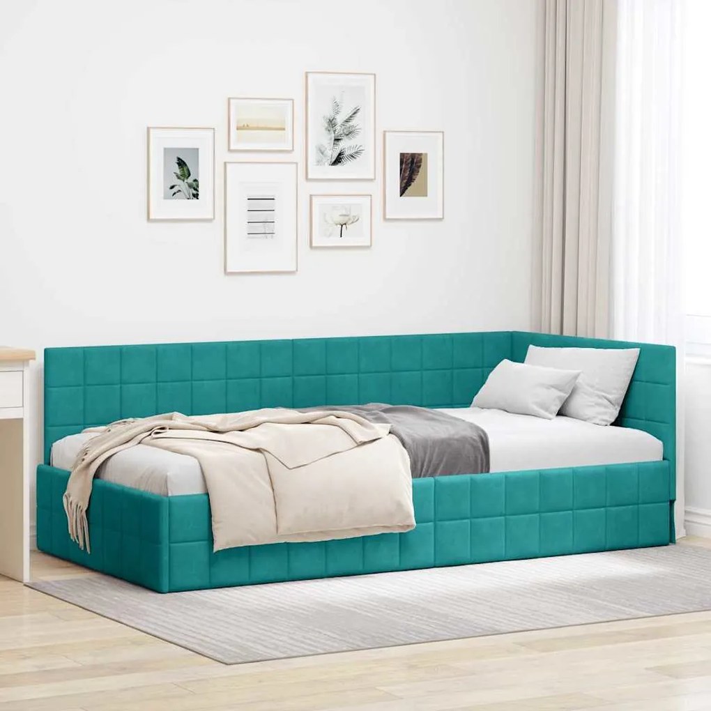 vidaXL Estrutura de Cama de Canto Turquesa 90 cm x 190 cm Veludo