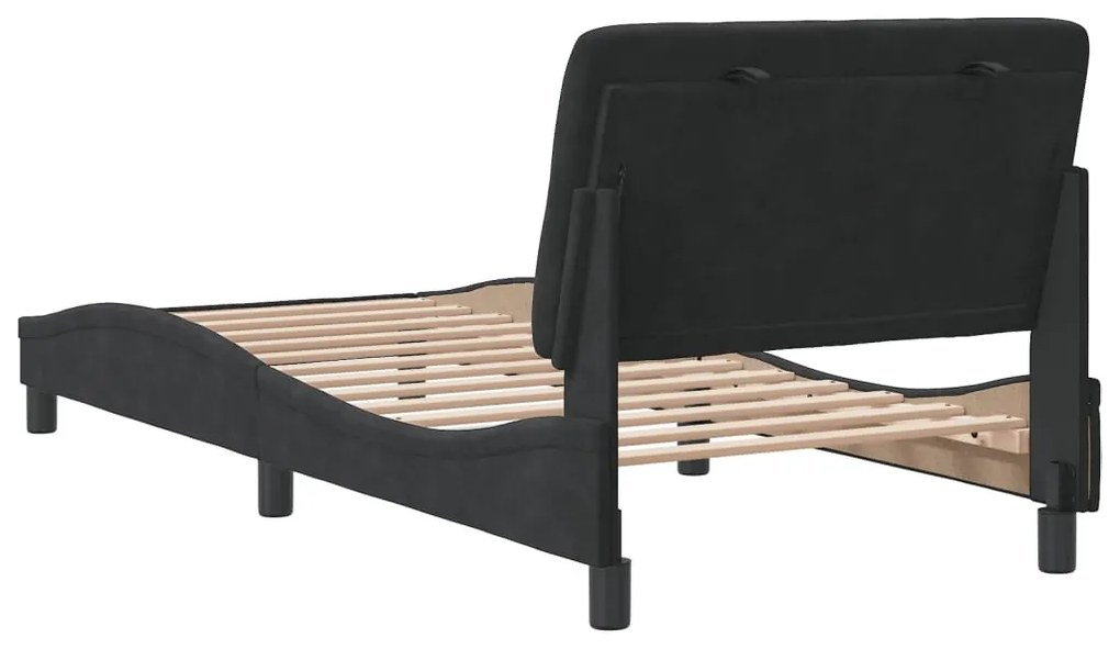 Estrutura de cama c/ cabeceira 90x190 cm veludo preto