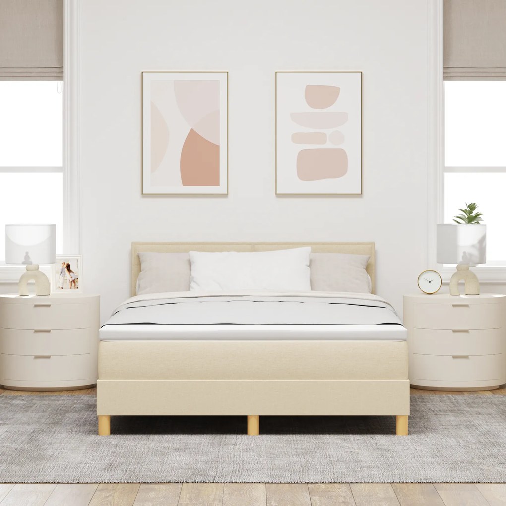 Cama Box Spring com Colchão Creme 140x190 cm Tecido