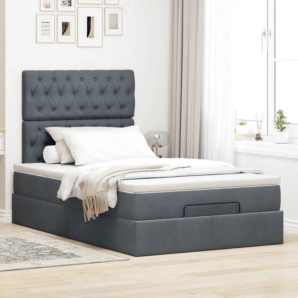 Estrutura de cama otomana com colchões cinza escuro Veludo