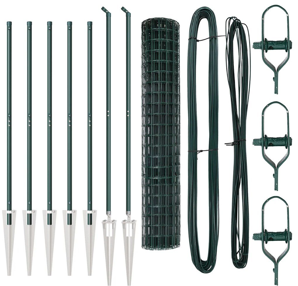 Cerca Euro com 7 Postes de Espeto 1.6x10 m Aço Galvanizado Verde