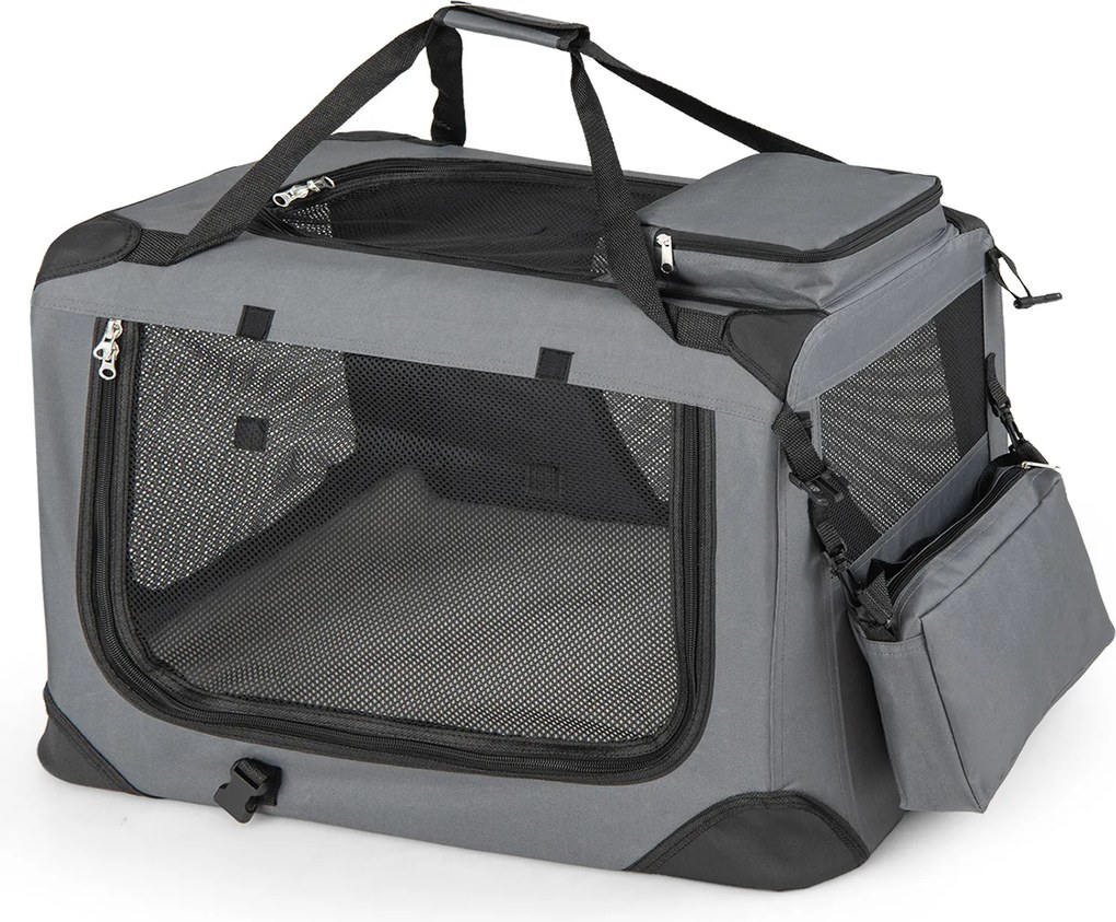 Transportadora dobrável tamanho S 61 x 43 x 43 cm para animais de estimação, com janelas de rede, 3 portas, cama felpuda e bolsos removíveis, para uso