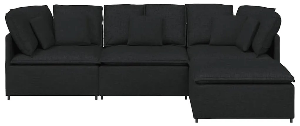Sofá modular com pufes e almofadas tecido preto